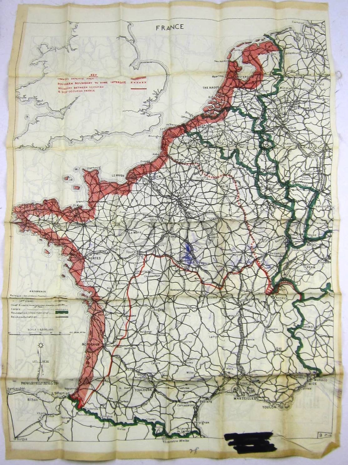 WWII Escape Map Germany / France Printed on Silk & Issued to U.S. Air ...