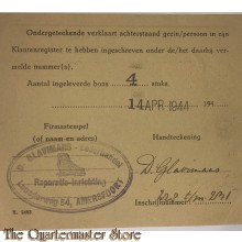 Inschrijvings bewijs Klantenregister Amersfoort 14 april 1944