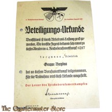 Urkunde Reichsberufswettkampfe 1937 Gruppe Bergbau