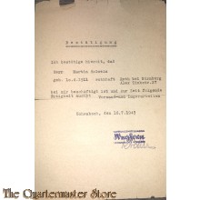 Bestatigung beschaftigung Versand und Lagerarbeit 16-07-1945