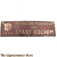 Wandschild Freiwillige Feuerwehr der Stadt Kochem 1936 (Rijnland-Palts) (Metal sign voluntary Firefighters Kochem 1936)