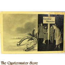 Prent briefkaart mobilisatie 1939 Gelukkig Nieuwjaar (met hoefijzer)