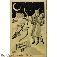 Prent briefkaart mobilisatie 1939 Gelukkig Nieuwjaar stel met cupido sneeuwpop