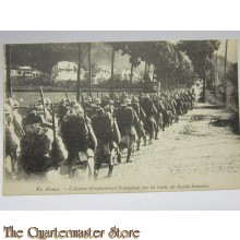 Carte Postale 1914 En Alsac collone Infanterie Francais sur la route de Saint-Amarin 