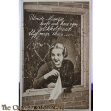 Prent briefkaart  mobilisatie 1940 Blonde Mientje heeft een hart van prikkeldraad blijf maar thuis....