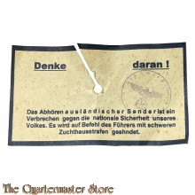 Papier warnung Radio Denke Daran (Warning paper Radio not listen to foreign broadcasts)